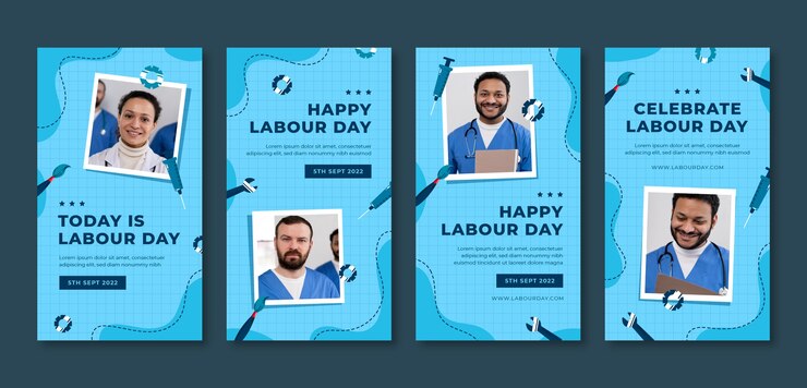 Vetor coleção de histórias do instagram do dia do trabalho plana