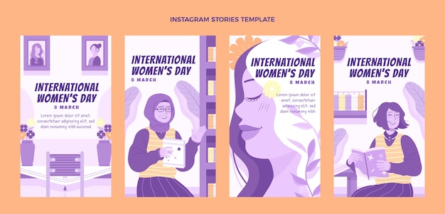 Coleção de histórias do instagram do dia internacional da mulher plana