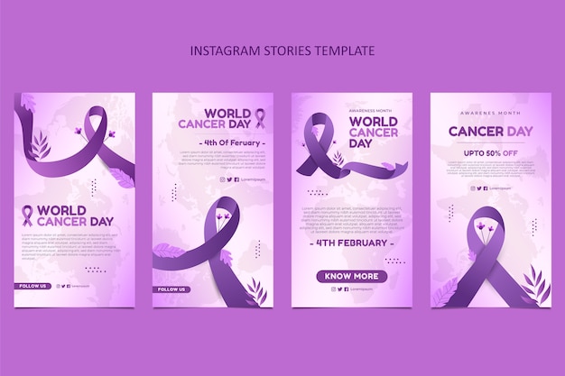 Coleção de histórias do Instagram do Dia Mundial do Câncer Gradiente