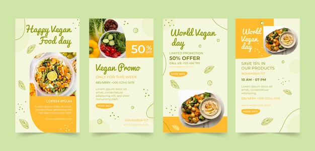 Vetor coleção de histórias do instagram do dia mundial do vegano