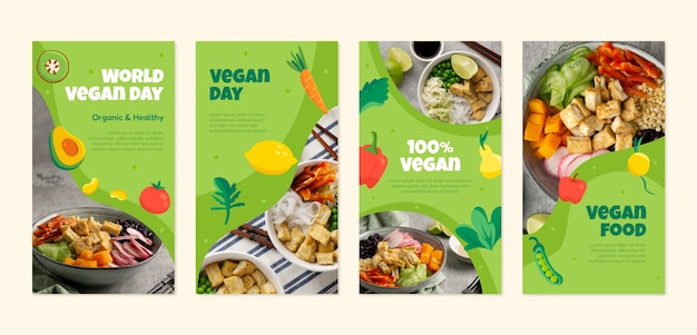 Vetor coleção de histórias do instagram do dia mundial do vegano