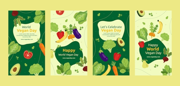 Coleção de histórias do instagram do dia mundial do vegano