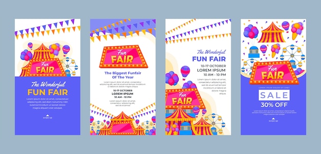 Coleção de histórias do instagram do festival de feiras de diversões e do parque de diversões