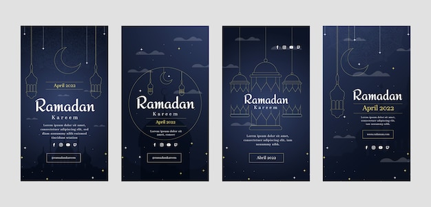 Vetor coleção de histórias do instagram do ramadã gradiente