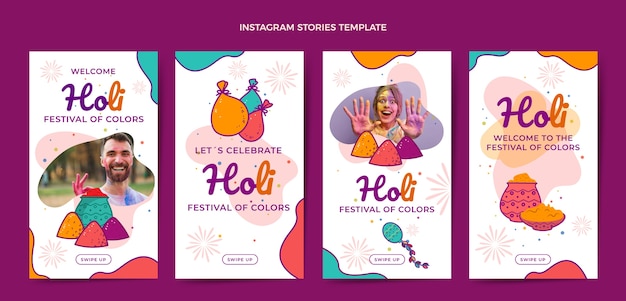Coleção de histórias do instagram holi desenhada à mão