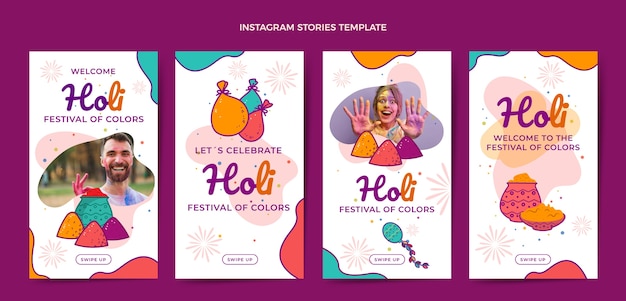 Vetor coleção de histórias do instagram holi desenhada à mão