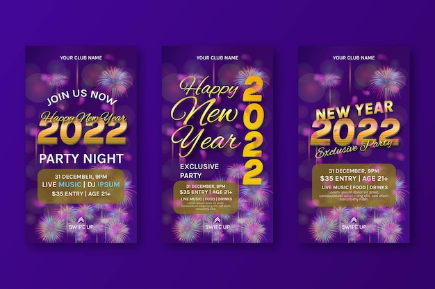 Coleção de histórias do Instagram para a celebração da festa de feliz ano novo