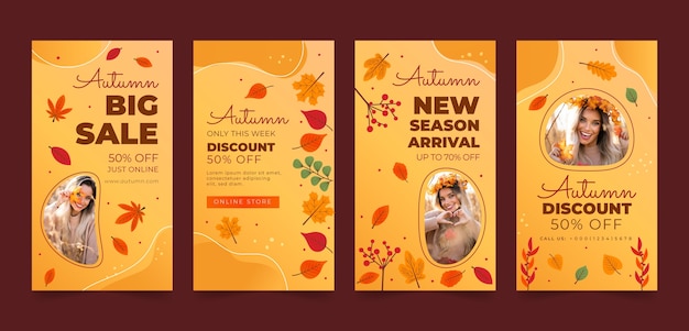 Coleção de histórias do instagram para celebração da temporada de outono