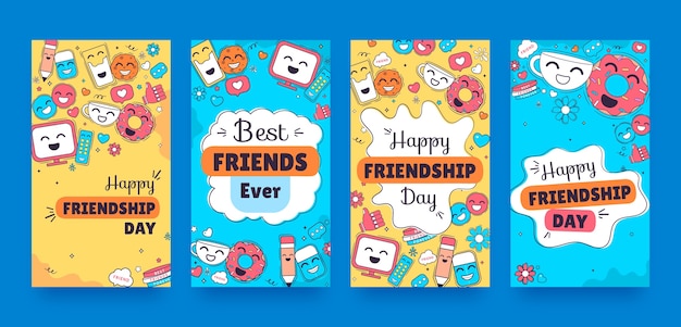 Vetor coleção de histórias do instagram para celebração do dia internacional da amizade