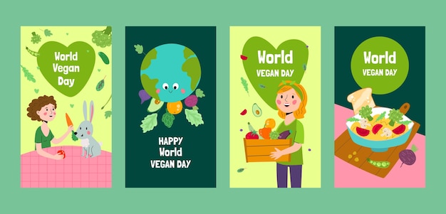 Coleção de histórias do instagram para celebração do dia mundial do vegano