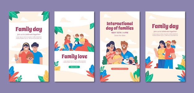 Coleção de histórias do instagram para o dia internacional da celebração das famílias