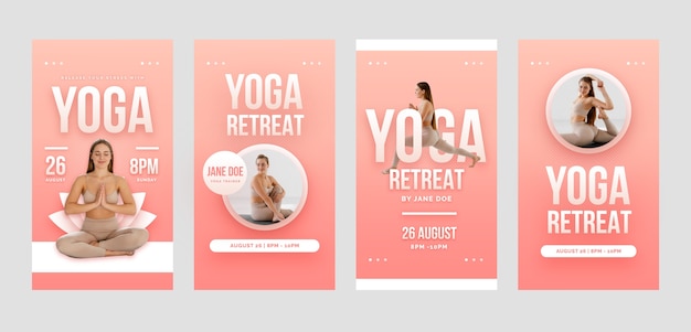 Vetor coleção de histórias do instagram para retiro de ioga e spa