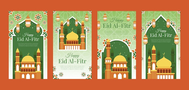 Vetor coleção de histórias do instagram plana eid al-fitr