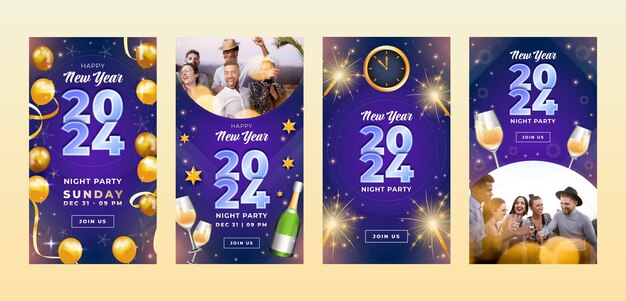 Coleção de histórias gradientes do Instagram para a celebração do ano novo de 2024