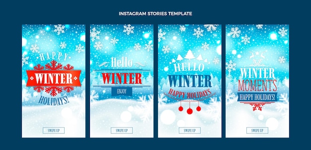 Vetor coleção de histórias instagram de inverno realista