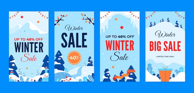 Coleção de histórias instagram de venda plana de inverno