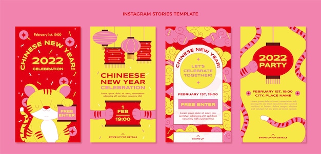 Vetor coleção de histórias instagram planas do ano novo chinês