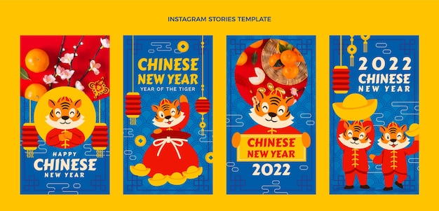 Vetor coleção de histórias instagram planas do ano novo chinês