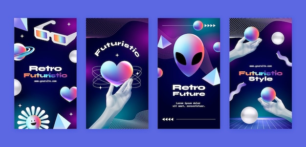 Coleção de histórias retrô futuristas do Instagram