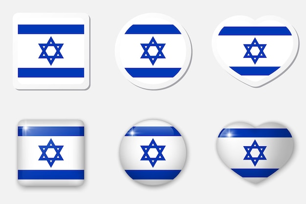 Vetor coleção de ícones da bandeira de israel adesivos planos e elementos vetoriais de vidro realista 3d em branco