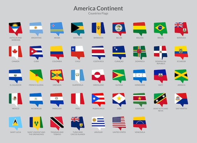 Coleção de ícones de bandeira dos países do continente americano