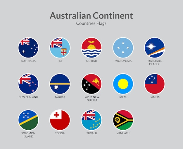 Coleção de ícones de bandeira dos países do continente australiano