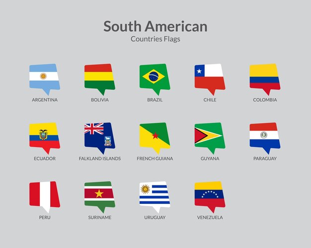 Vetor coleção de ícones de bandeiras de países da américa do sul