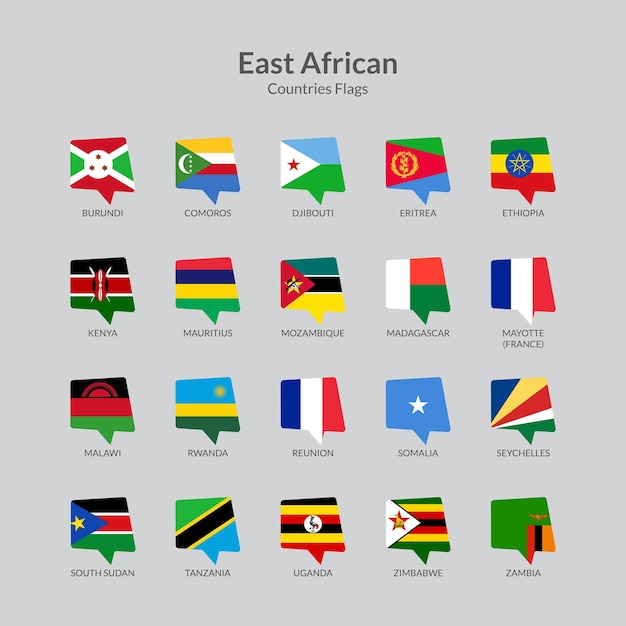 Coleção de ícones de bandeiras de países da África Oriental