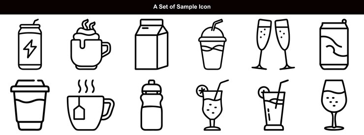 Coleção de ícones de bebidas para design de menus ou bebidas