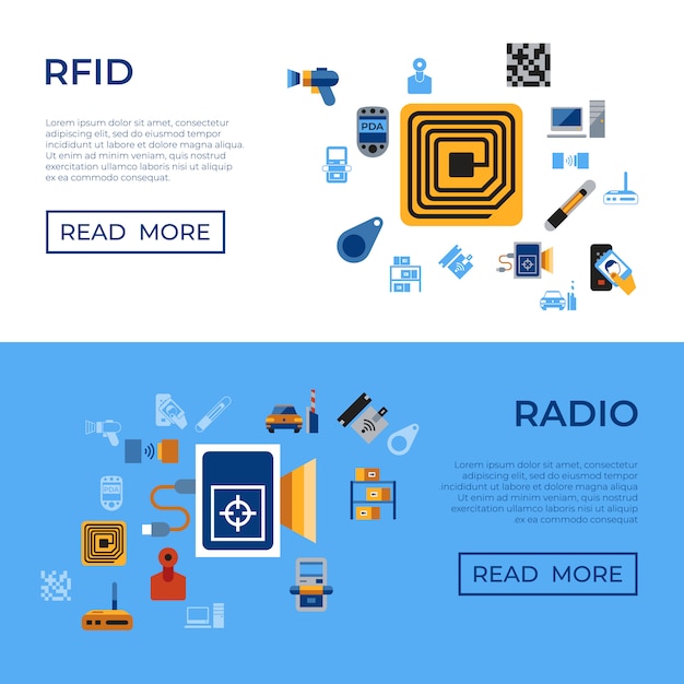 Coleção de ícones de chip de identificação de freqüência de rádio