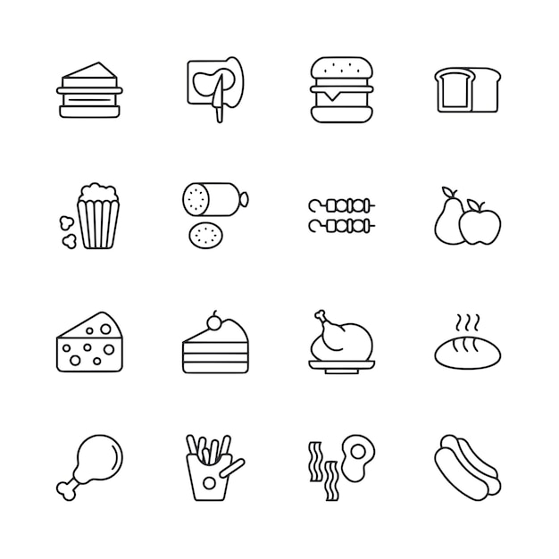 Coleção de ícones de comida de estilo line art