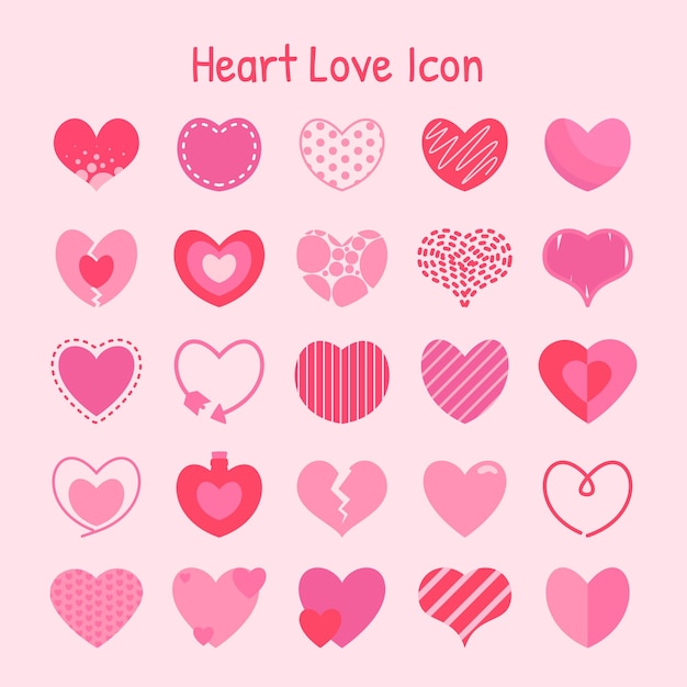 coleção de ícones de coração de amor rosa