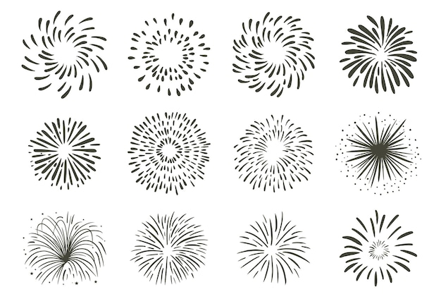 Coleção de ícones de festa com fogos de artifício. ilustração vetorial para ícone, adesivo, web design