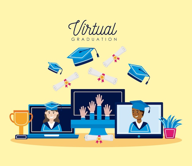 Coleção de ícones de formatura virtual