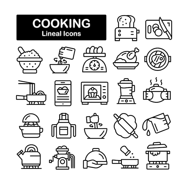 Coleção de ícones de linha de cozinha