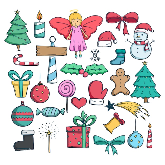 coleção de ícones de Natal ou elementos com estilo doodle