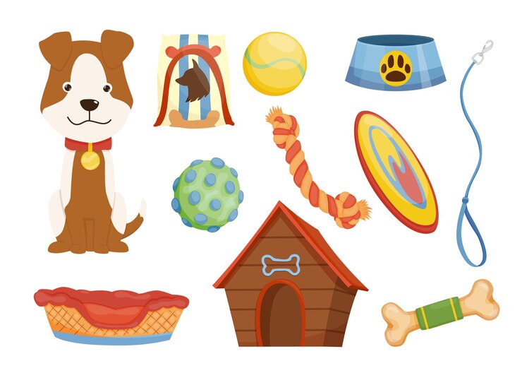 Vetor coleção de ícones de pet shop. coleira de cachorro. acessórios de fornecimento de pet care e produtos decorativos.
