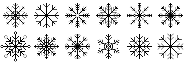 Vetor coleção de ícones de variações de floco de neve conjunto de ícones de floco de neve símbolos de floco de neve ícone de neve fundo de inverno geada cristal de gelo de flocos de neve isolado ilustração vetorial