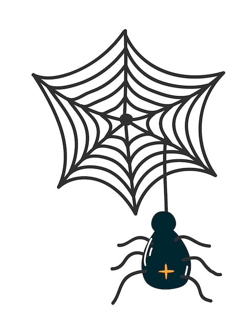 Coleção de ícones e ilustrações de elementos de conto de fadas mágicos vetoriais aranha com teia de aranha