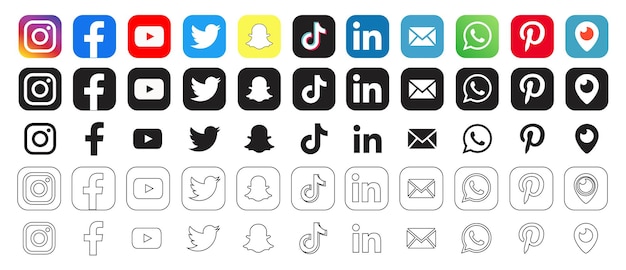 Coleção de ícones populares de mídia social de contato