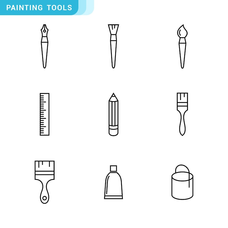 Vetor coleção de ícones relacionados à pintura, várias ferramentas de pintura editáveis e redimensionáveis eps 10