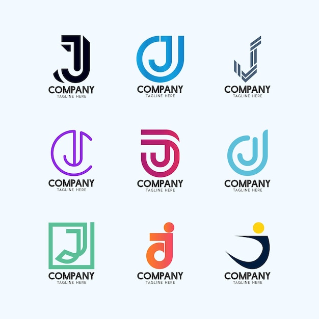 Coleção de ideias de logotipos modernos letra j logotipo geométrico do alfabeto