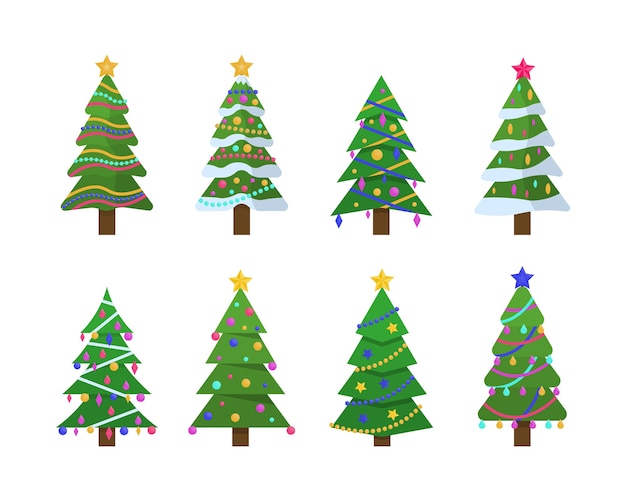 Coleção de ilustração de árvores de Natal. Feriado de inverno.