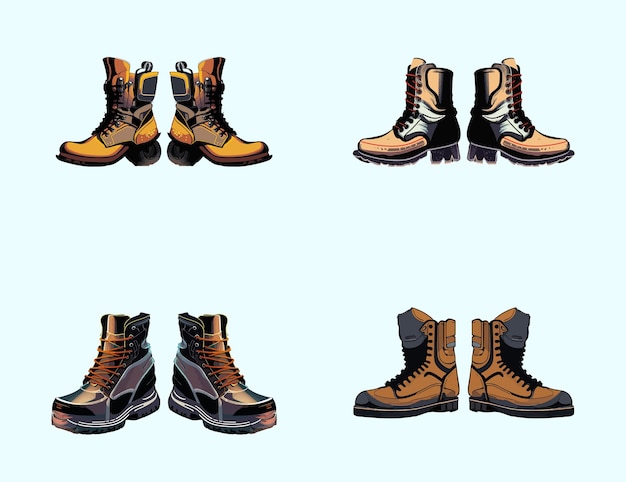 Vetor coleção de ilustração de botas de motocicleta vector motorcycle sport race ride boot safety vintage set