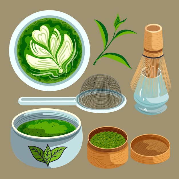 Coleção de ilustração de coleção de chá matcha