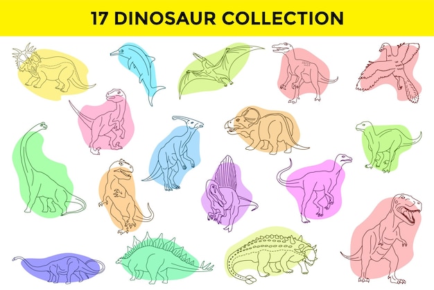 Coleção de ilustração de cores de desenho de dinossauro