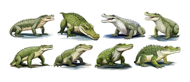 Vetor coleção de ilustração de crocodilo de cor sólida desenhada à mão