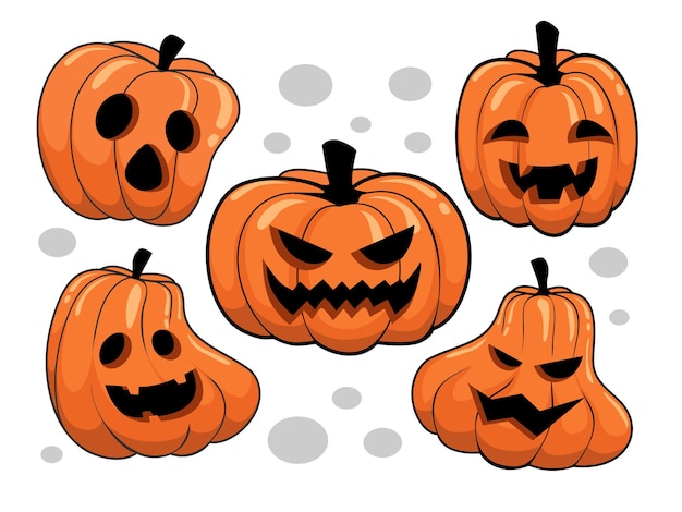 Coleção de ilustração de desenhos animados de abóboras de Halloween