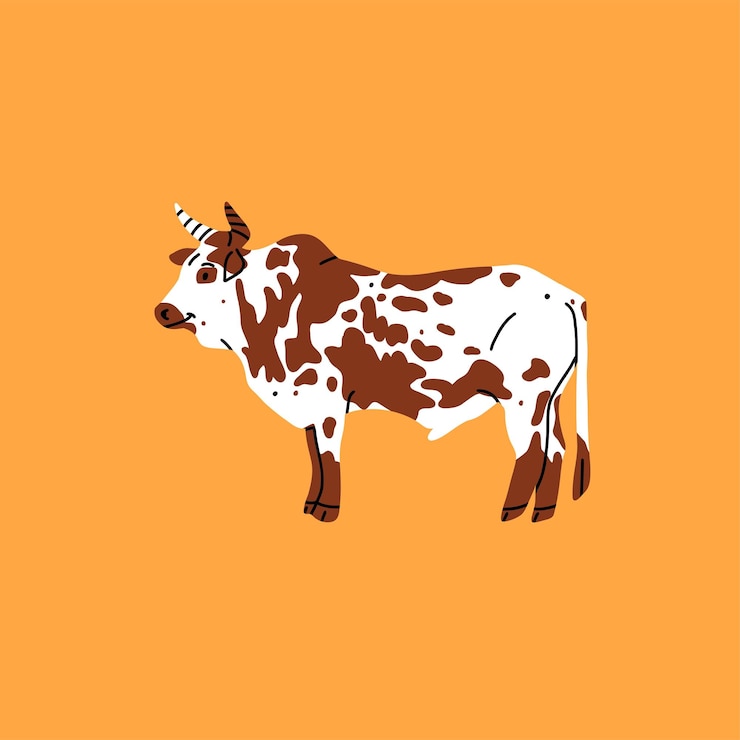Vetor coleção de ilustração vetorial abstrata desenhada à mão com vaca estilizada adorável marrom e personagem de touro conceito de design moderno moderno símbolo de animal de fazenda de desenho animado vetor animal de vaca de desenho animado