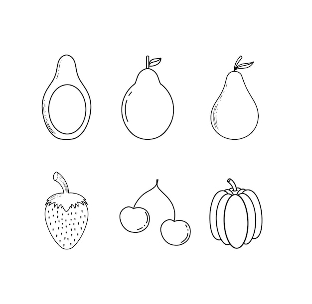 Coleção de ilustrações de arte de linha de frutas